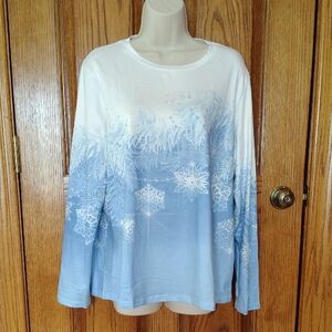 Eye-Catching Women's Blue & Bright White Long Sleeve Top XL